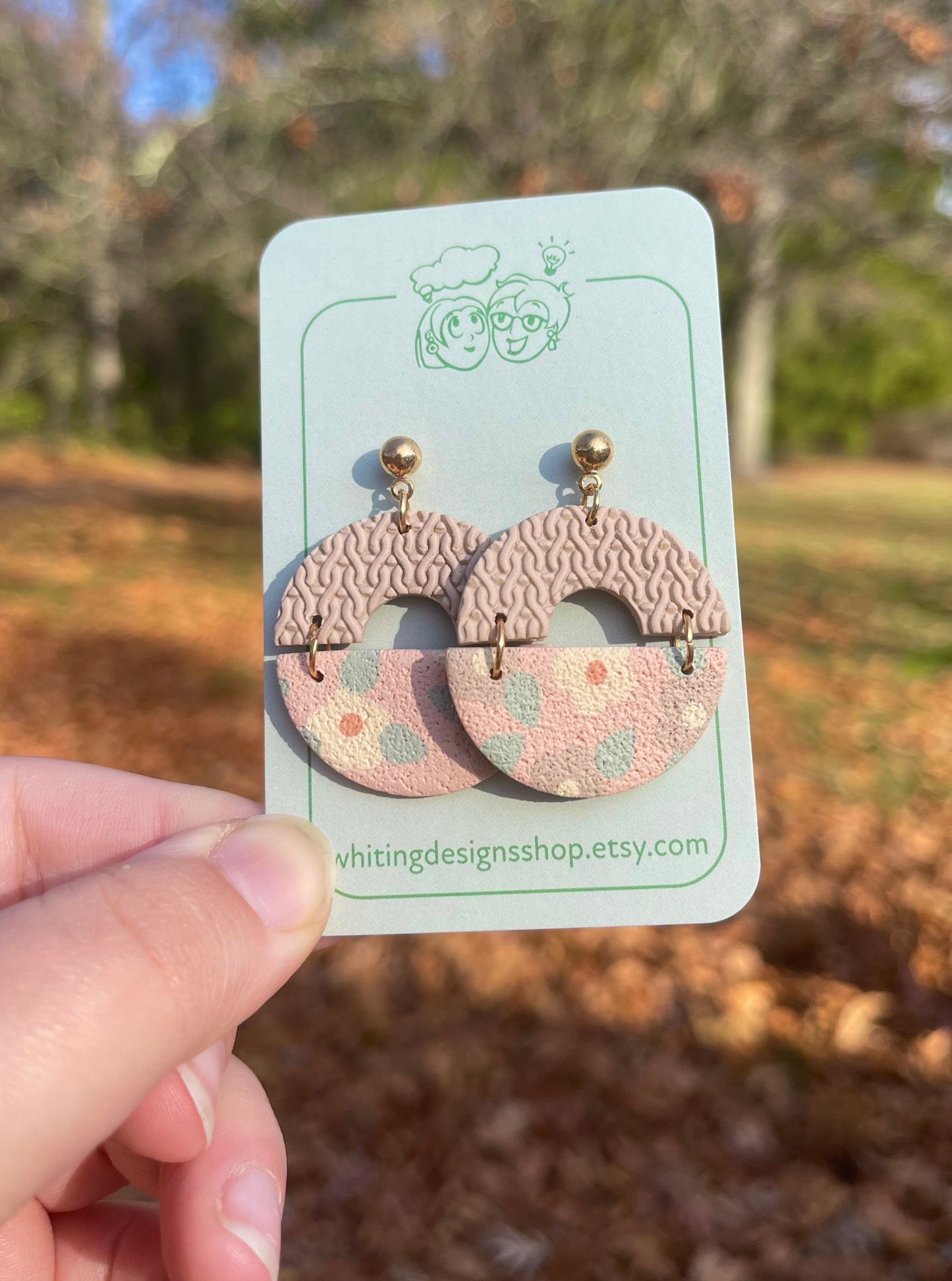 Peachy Floral Semicircles - tan