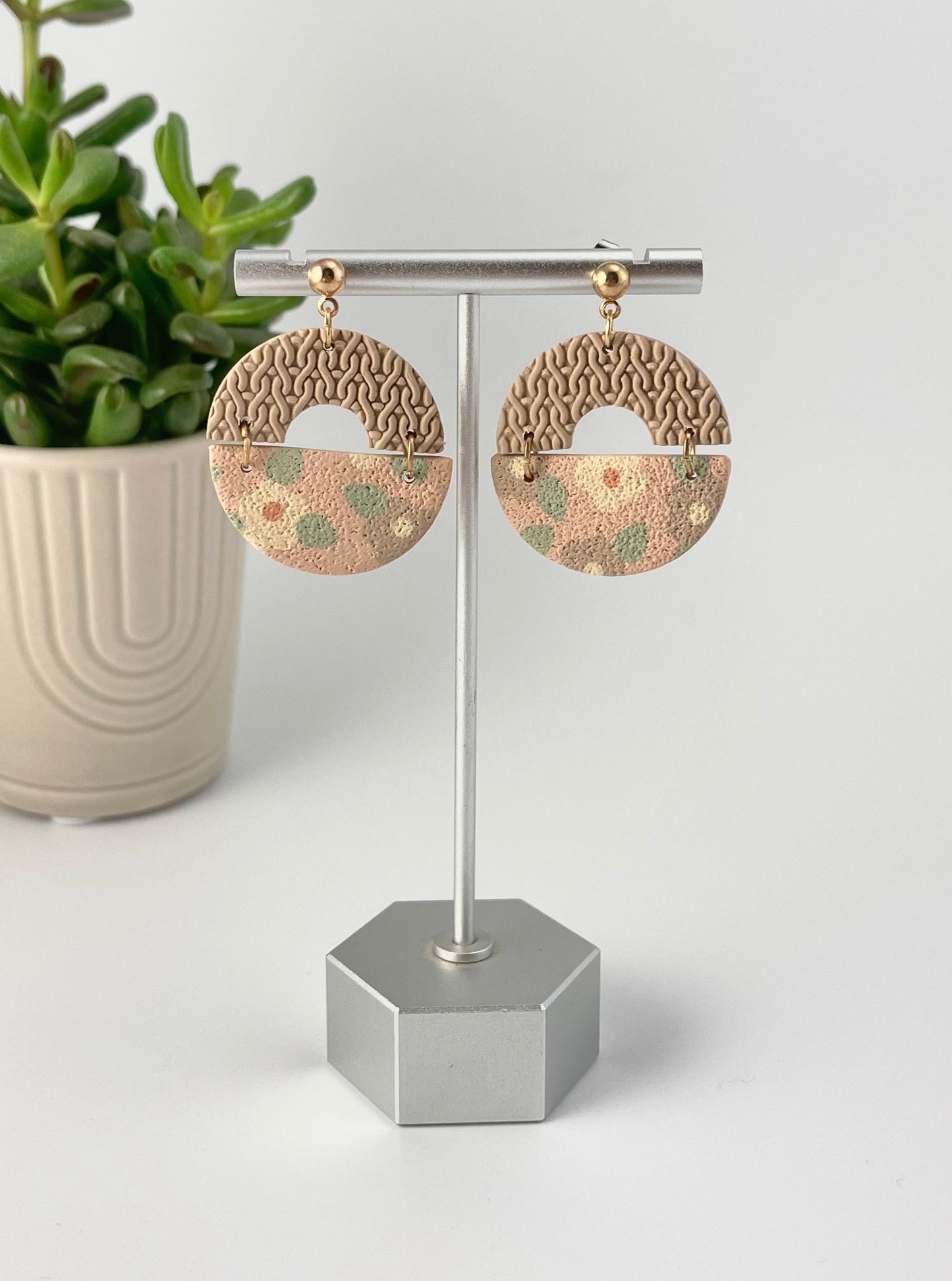 Peachy Floral Semicircles - tan