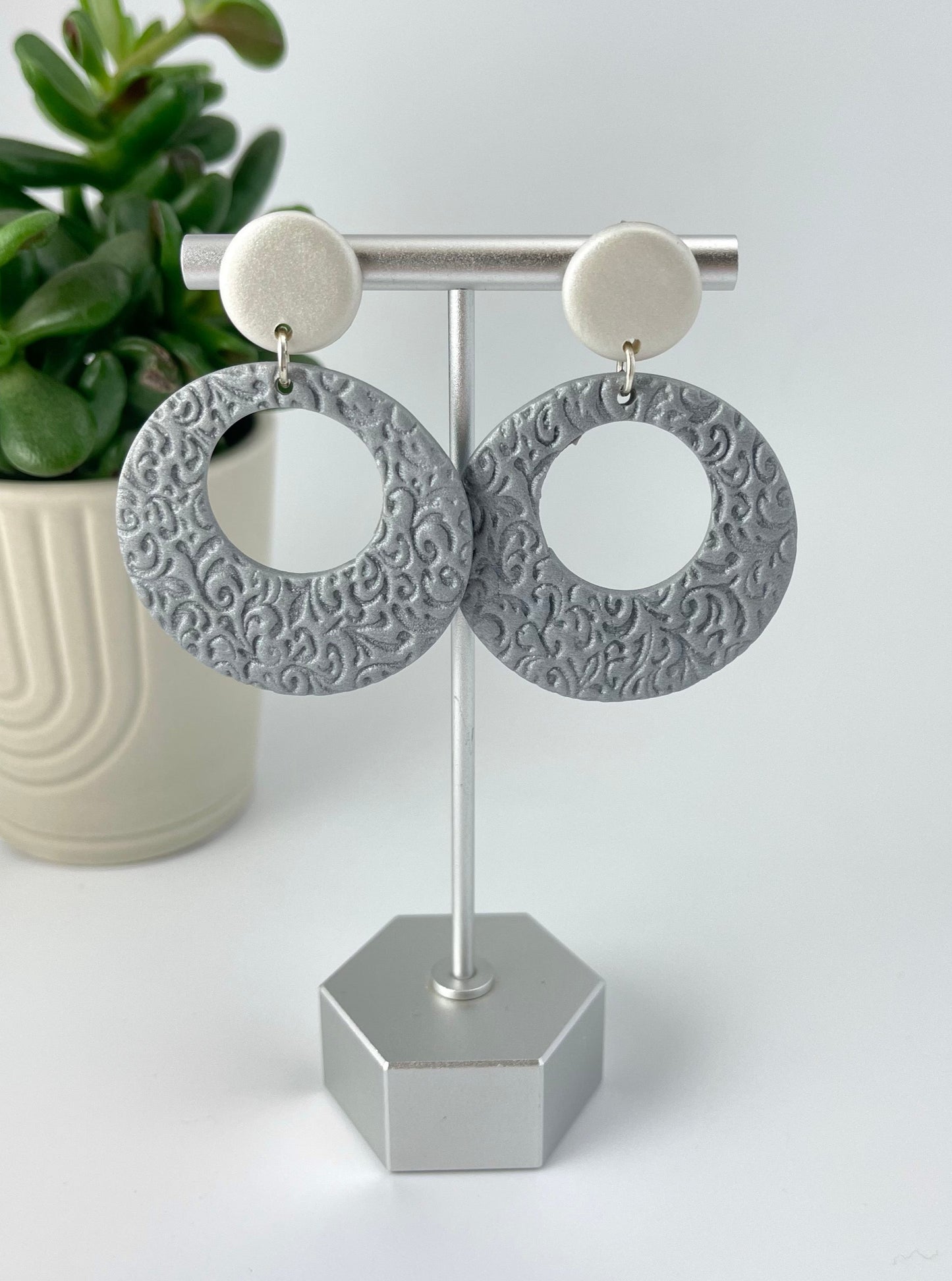 Ornate Silver & Pearl Hoops