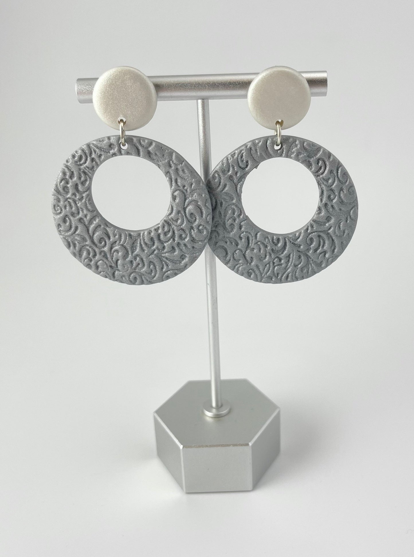 Ornate Silver & Pearl Hoops